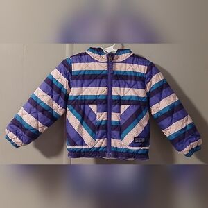 Patagonia Kids Puffer Jacket in Purple, Blue, White Stripes